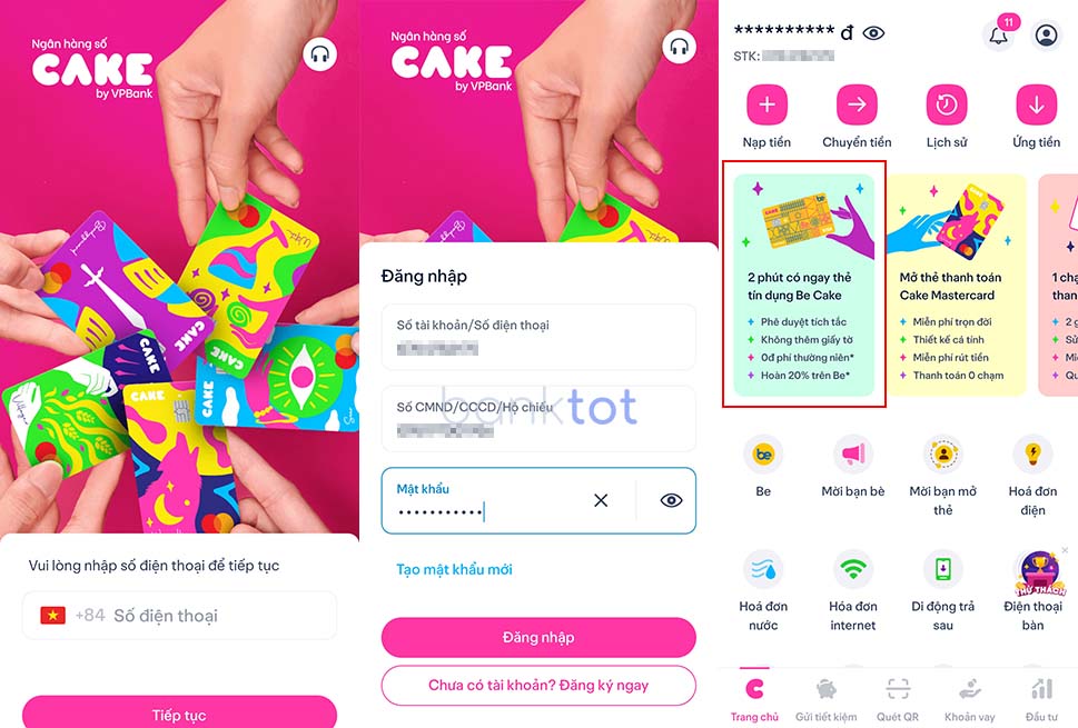 Hướng dẫn mở thẻ tín dụng Be x Cake online