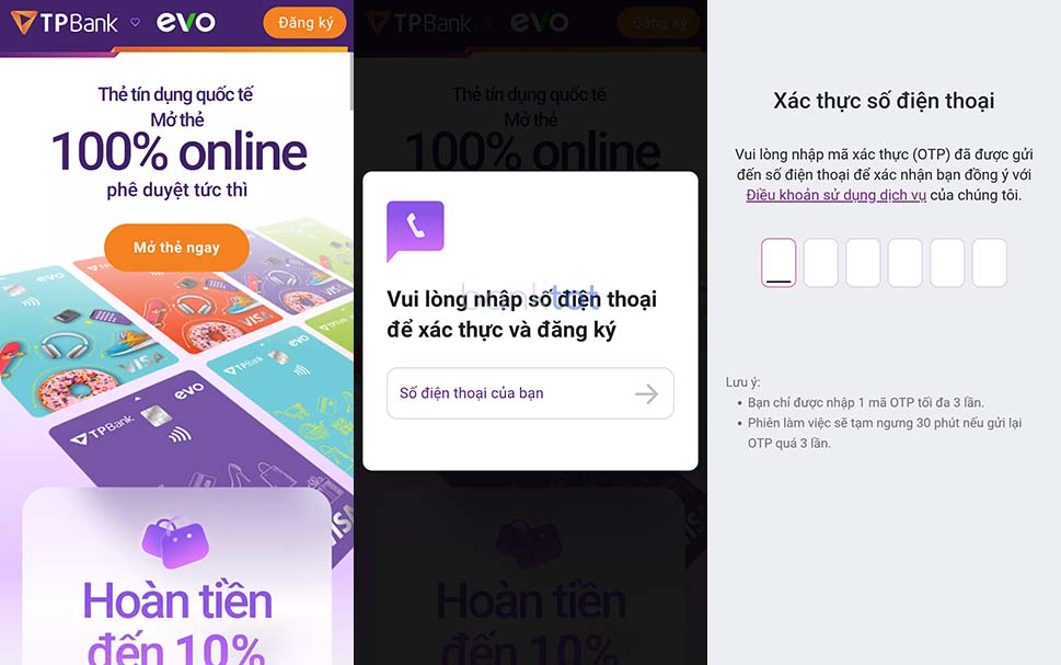 Hướng dẫn mở thẻ tín dụng TPBank Evo