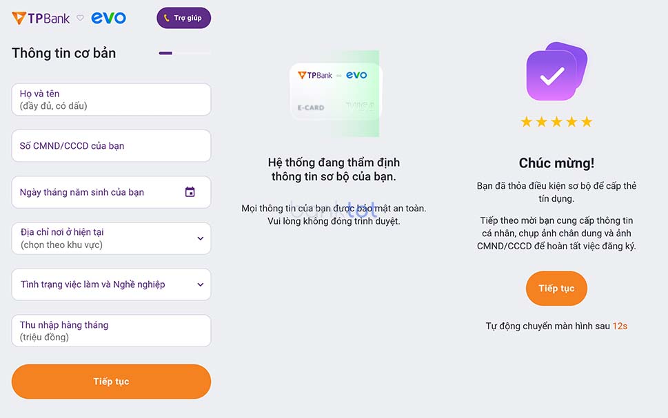 Hướng dẫn mở thẻ tín dụng TPBank Evo